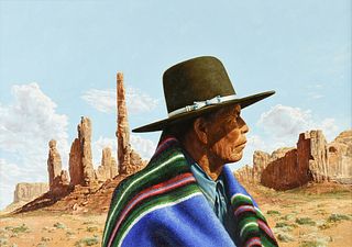 PAUL CALLE (American 1928-2010) A PAINTING, "Man of Monument Valley," 1976,