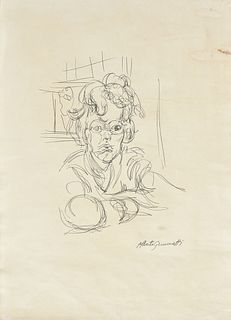 manner of ALBERTO GIACOMETTI (Swiss/French 1901-1966) A DRAWING, "Portrait of Annette," CIRCA 1960,