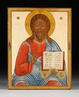 AN ORTHODOX ICONOSTASIS ICON OF CHRIST PANTOCRATOR AND THE TEACHER, 19TH/20TH CENTURY,
