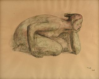 FRANCISCO ZUNIGA (1912-1998) A WATERCOLOR, "Woman Crouching," 1964,