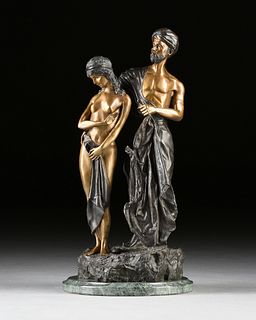 after FRANZ BERGMAN (French 1838-1894) A SCULPTURE, "Nude Woman and Slave Merchant," 20TH CENTURY,