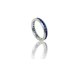 14k White Gold & Blue Sapphire Chered Set Eternity Band Ring Size 6