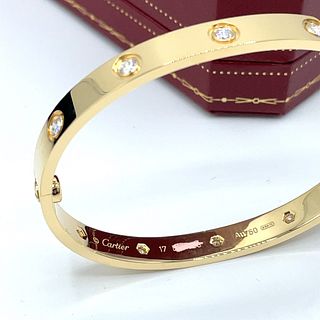 Cartier LOVE Yellow Gold 10 Diamond Bracelet Size 17