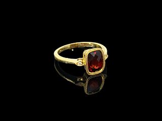 14k Yellow Gold 2 ctw Red Garnet & Diamond Accent Ring  Size: 6.5