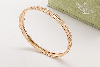 Van Cleef & Arpels 18K Rose Gold Perlee Sweet Clovers Bracelet Size 17