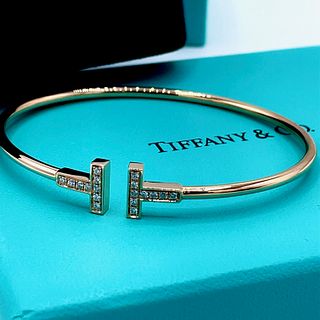 Tiffany & Co 18K Rose Gold Diamond T Wire Bracelet