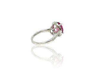 14k White Gold over 3 ctw Oval Pink Sapphire & Diamonds Ring Size 6