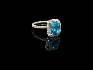 14k White Gold 5.85 ctw Blue Zircon & Diamonds Ring  Size: 6.25