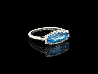 14k White Gold 1.59ct Blue Topaz & 0.12ct Diamonds Ring Size 6.5