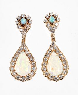 14K Opal Diamond Dangle Earrings
