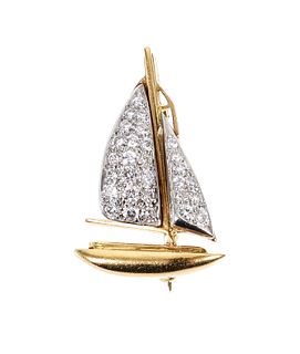 Platinum 18K Diamond Sailboat Pin