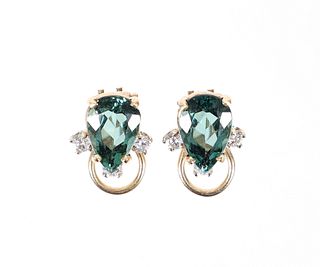 14K Tourmaline Diamond Earrings