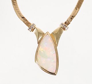 14K Opal Diamond Necklace