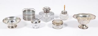 7 piece Sterling and cut glass Group