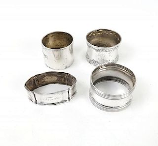 4 Varied Continental Silver Napkin Rings