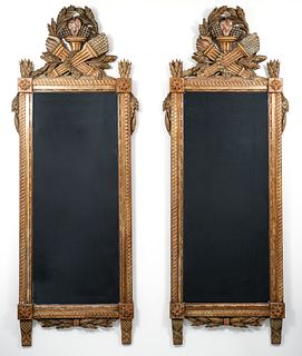 Pair of Large Gilt and Painted Pier Mirrors