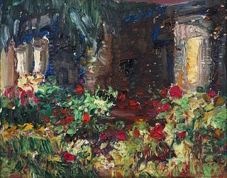 Follower of Joseph Kleitsch oil Impressionist Garden