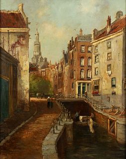 Attrib. to Koster oil Dutch Canal and Church