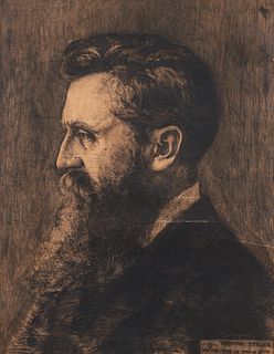 Hermann Struck Signed Etching of Theodor Herzl