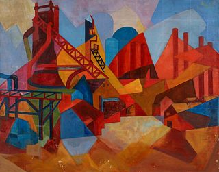Josef Hulich Cubist Industrial Plant Exterior 1970s