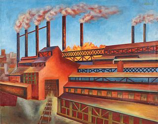 Josef Hulich Cubist Industrial Plant Exterior painting 