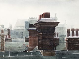 Charles Pitcher 1978 watercolor Rooftops Pittsburgh