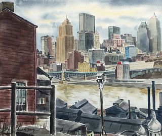Robert Young View of Pittsburgh Skyline Watercolor