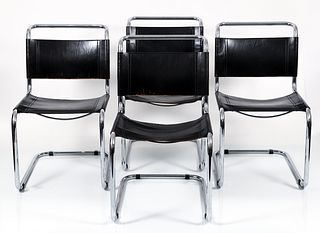 4 Marcel Breuer B33 Cesca Chairs with black leather upholstery