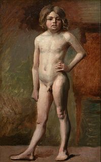 PORTRAIT STUDY OF A NUDE NAKED BOY OIL PAINTING