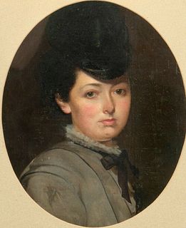 PORTRAIT OF A LADY IN HORSE RIDING ATTIRE OIL PAINTING