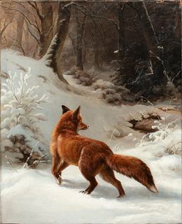 FOX IN THE SNOW OIL PAINTING