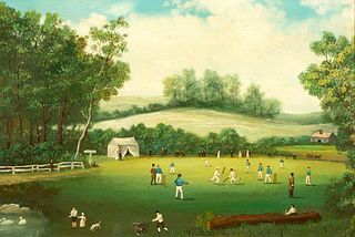 CHATHAM CRICKET CLUB MATCH OIL PAINTING