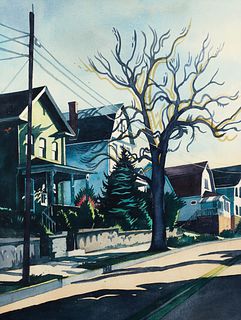 Jon Carsman 1975 watercolor Street with Houses