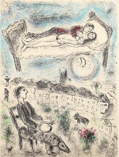 Marc Chagall Signed Color Etching Celui Qui Dit suite