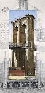 Richard Haas 1994 etching and aquatint Brooklyn Bridge