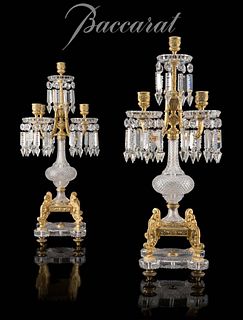 Pair of Baccarat Cut Glass and Gilt Bronze Candelabras