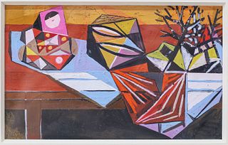 Kenneth Stubbs Casein on Paper Cubist Still Life