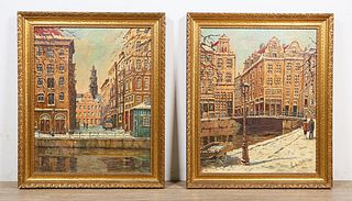 Pair of Jan Van Beek Amsterdam Canal Scenes