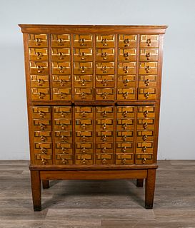 Oak Library Card Catalog Cabinet
