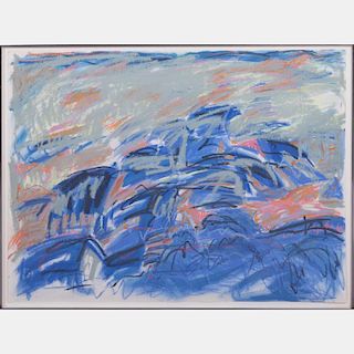 Lori Abram (20th Century) Blue Roof Lagoon, Oil pastel on paper,
