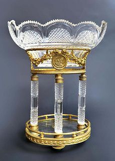 19th C. French Bronze & Baccarat Crystal Centerpiece