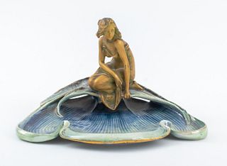 Ernst Wahliss Amphora Nymph Lily Pad Ceramic Dish