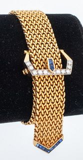14K Gold Diamond & Sapphire Retro Buckle Bracelet