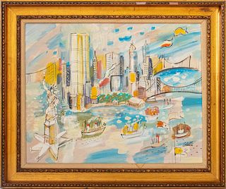 Charles Cobelle New York City View Oil On Canvas