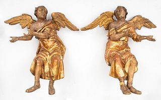 Baroque Carved Wood Angel Sculptures, Pr