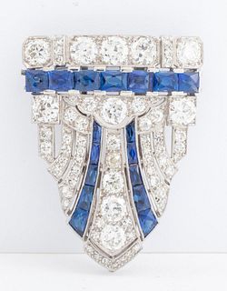 Art Deco Platinum Diamond & Sapphire Pin / Clip