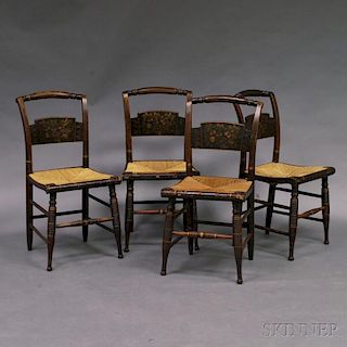 Set of Four Grain-painted and Stenciled Fancy Chairs