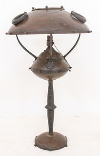 Austrian or German Secession Copper & Bronze Lamp
