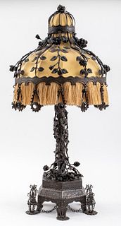 Oscar Bach Attr. Iron Rose Motif Table Lamp