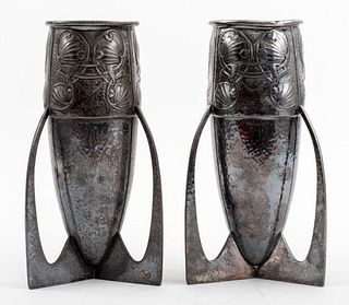 Archibald Knox for Liberty Co Silvered Vases, Pair
